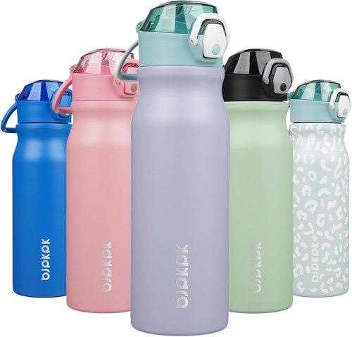 BJPKPK Stainless Steel Water Bottle - Insulated 25oz Thermal Flask with Straw Lid | Modern Blue