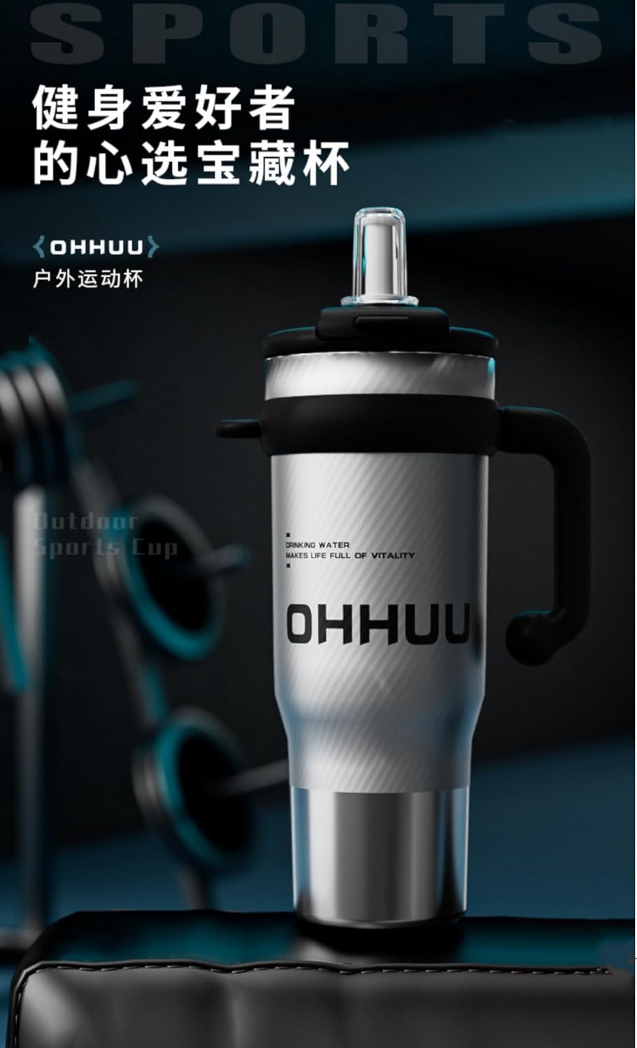 Skiennix Insulated Water Bottle - Large Capacity 316 Stainless Steel Vacuum Cup with Straw | Silver