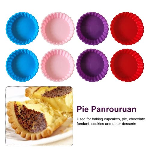 Kakalote 8pcs Silicone Mold Pie Pan, Non Stick Mini Quiche Molds Cupcake Muffin Baking Cups, Round Mini Tart Pan, Small Pie Baking Pan Tart Molds for Baking, Random Color
