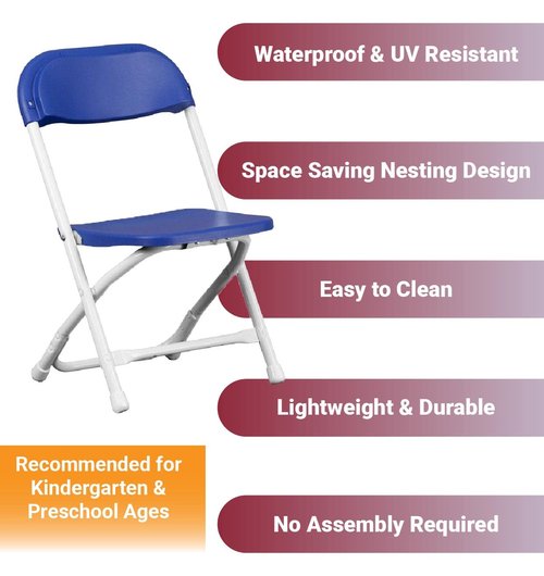 TentandTable Kids Folding Plastic Chair with Metal Frame, Lightweight Stackable Toddler Chairs for Classroom Table Desk Parties Events Weddings and Home Use, Blue Pack of 4 Chairs
