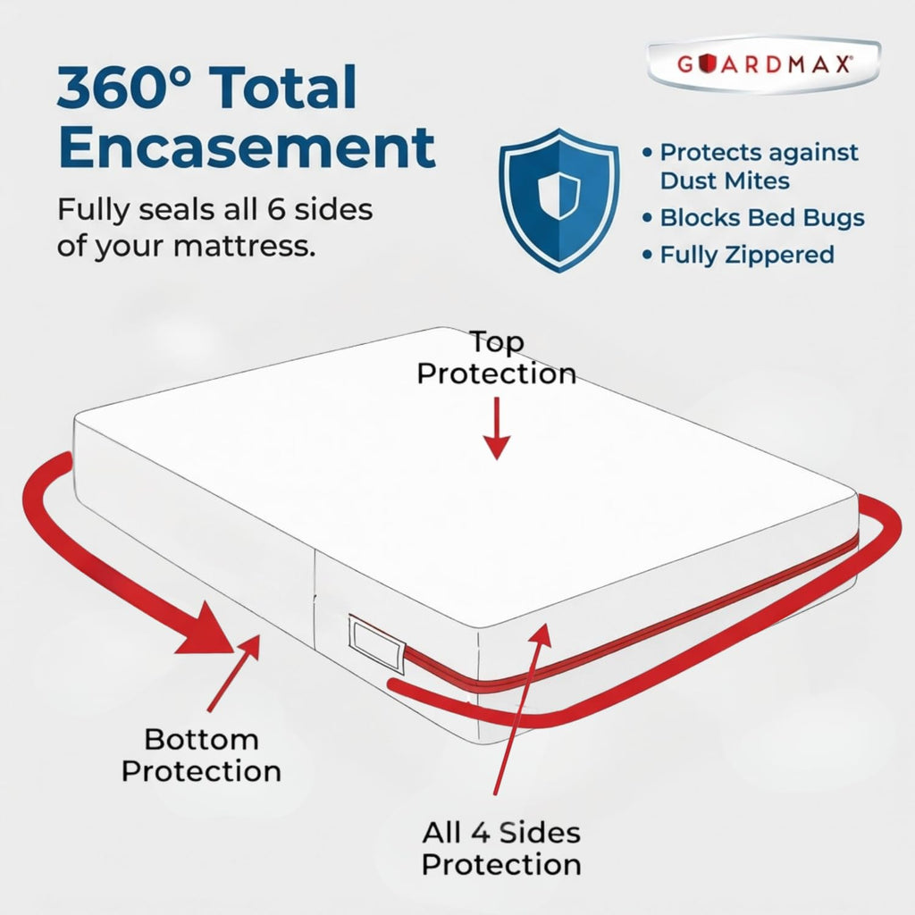 Guardmax California King Mattress Encasement with Zipper, Waterproof, Bed Bug Proof, and Dust Mite Proof Mattress Protector Bed up to 15" Deep, Zippered All Around Jersey Knitted Mattress Cover
