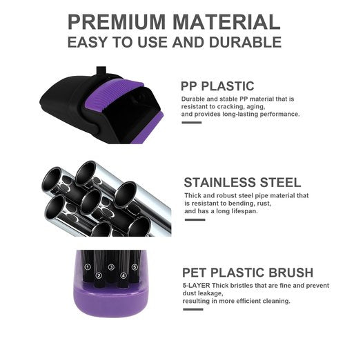 Broom and Dustpan Set, Upright Purple Broom with Dustpan Combo Set 51" Long Handle, Self Cleaning Dust Pan for Home, Kitchen and Office