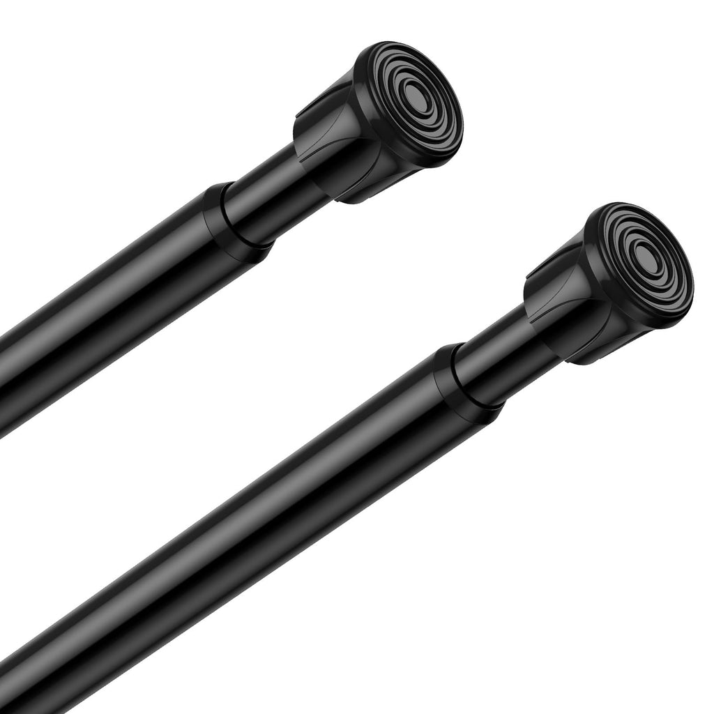 QINGYUN 2 Pack Black Spring Tension Curtain Rods 28-48 Inches, Spring Loaded Curtain Rods No Drilling, Adjustable Small Tension Rod for Windows, Kitchen, Doorway, Bathroom, Closet