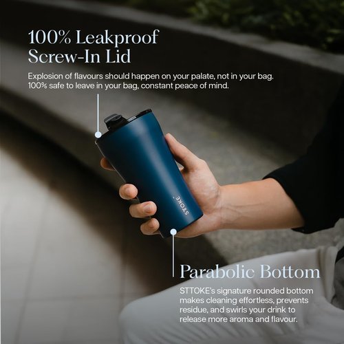 Sttoke Leakproof Ceramic Reusable Coffee Cup 12 oz - Magnetic Blue, 6.14 inch Height