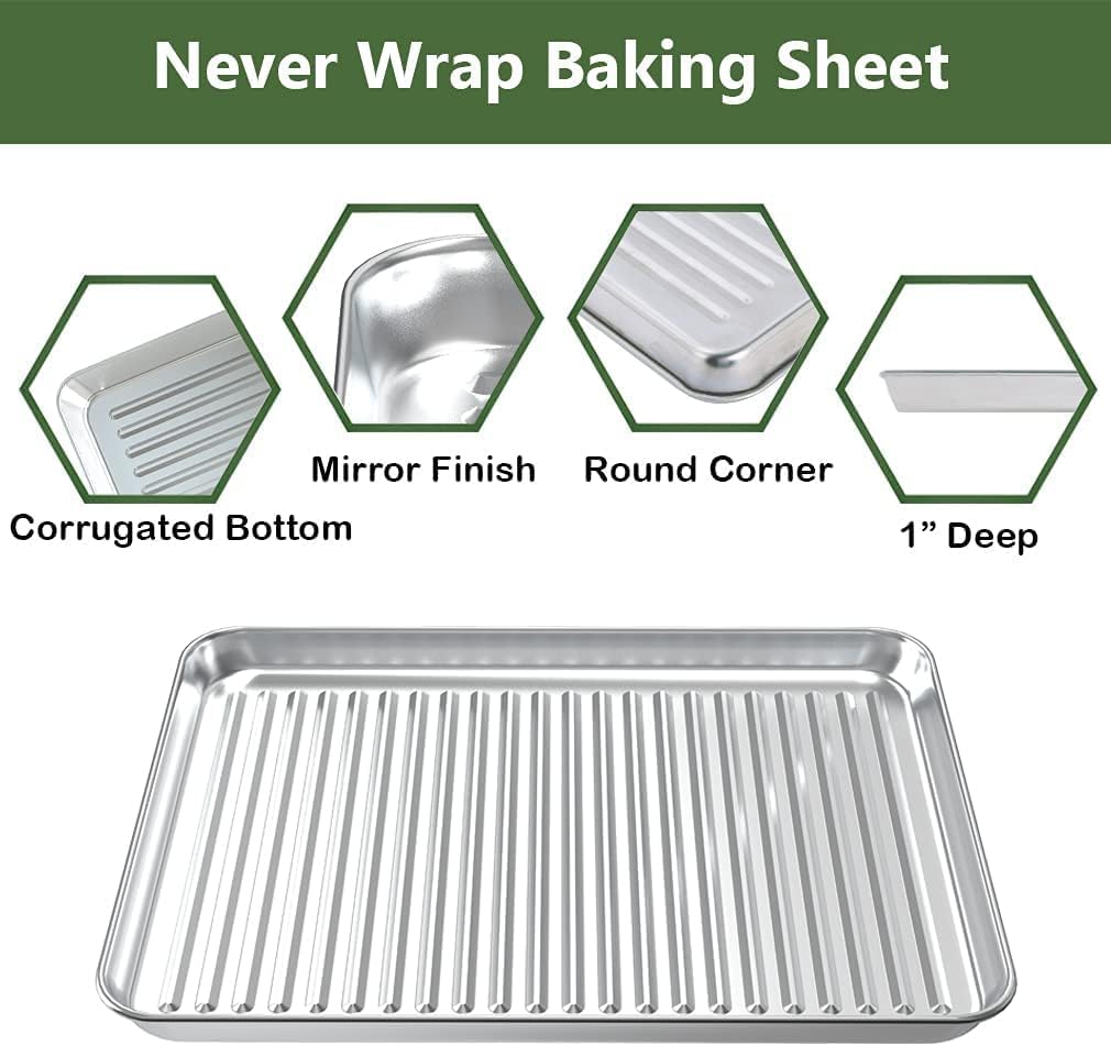 ROTTAY Baking Sheet Set - Stainless Steel Cookie Pans with Cooling Racks | Nonstick, Heavy Duty, 16 x 12 Inches