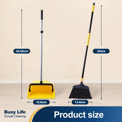 Yocada Commercial Broom and Dustpan Set with Comb Commercial Outdoor Indoor for Courtyard Garage Lobby Mall Market Floor Home Kitchen Room Office Pet Hair Rubbish