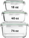 Razab Glass Food Storage Containers Set - 6 PC Airtight Meal Prep Containers | 74, 40 & 18 oz, Freezer Safe