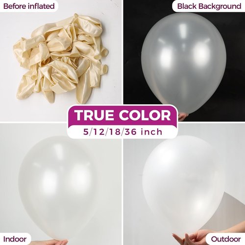 Bezente Pearl White Latex Balloons - 150 Pack of 5-Inch Matte Ivory Helium Party Decorations