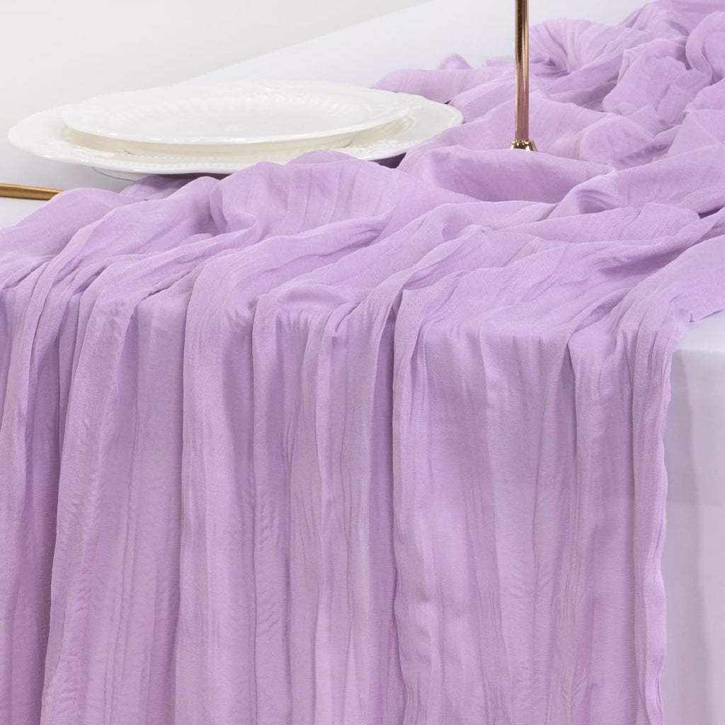 Socomi Lilac Purple Cheesecloth Table Runner - 120 Inch Sheer Gauze for Weddings & Home Decor