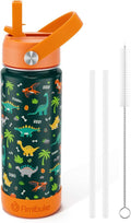 Fimibuke Insulated Kids Water Bottle - 18oz BPA-Free Stainless Steel Tumbler with Straw | Green Dinosaur Design
