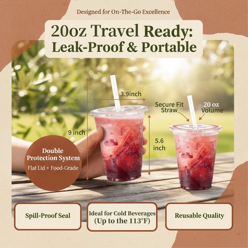 Voatree 110 Pack 20 oz Plastic Cups with Lids and Straws,Sturdy Disposable Iced Coffee Cups with Lids,Clear To Go Cups For Smoothie,Cold Drinks