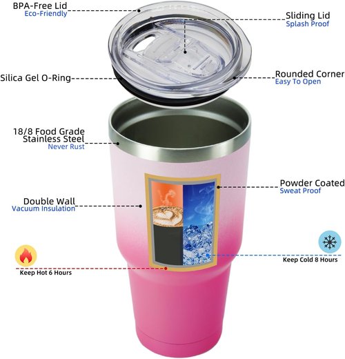 BJPKPK 30 Oz Tumbler - Insulated Travel Coffee Mug With Lid & Straw | Cherry Blossom Design