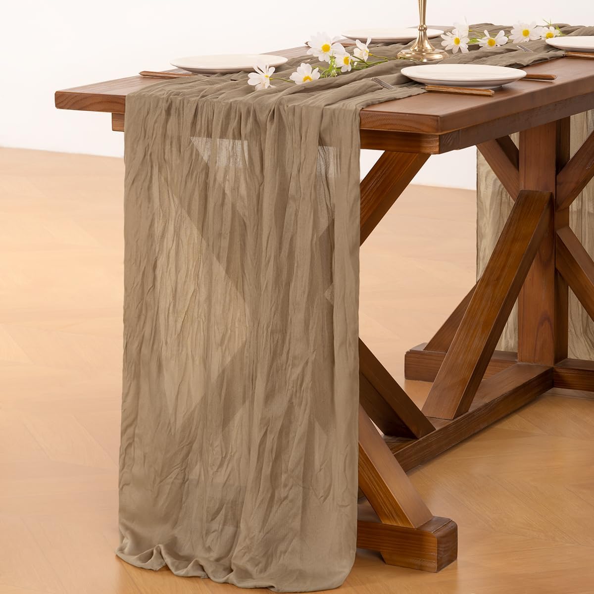 Socomi Cheesecloth Table Runner - 10pcs Nude Brown Boho Rustic 120 Inch for Weddings & Events