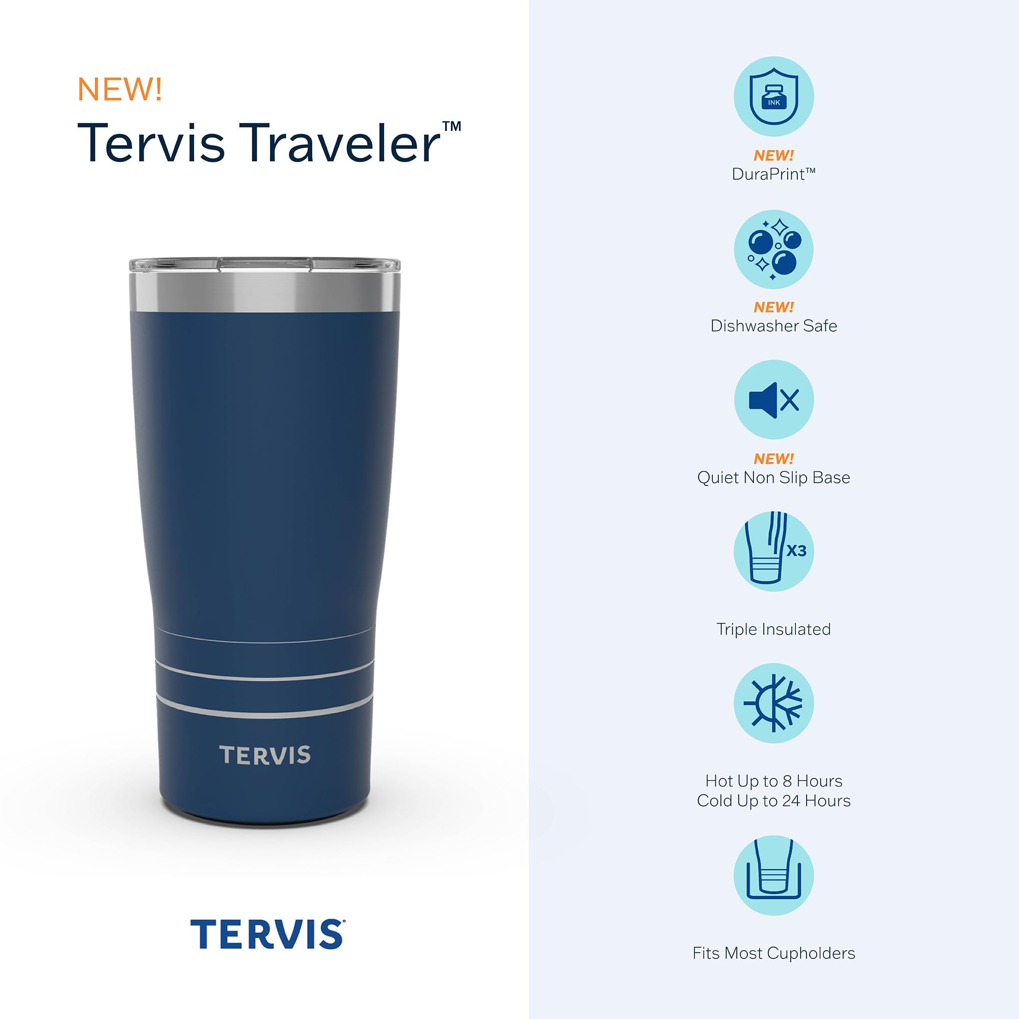 Tervis Traveler Christmas Holiday Fox Triple Walled Insulated Tumbler Travel Cup Keeps Drinks Cold & Hot, 20oz, Stainless Steel