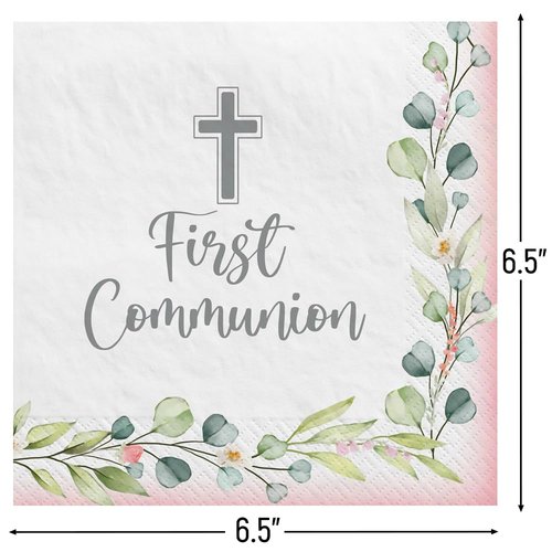 My First Communion Luncheon Napkins - 6.5" x 6.5" (Pack of 40) - Premium Pink Paper Napkins, Perfect for First Holy Communion Celebration Decor
