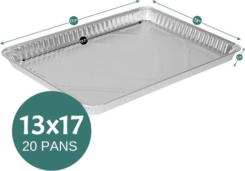 FUNSTITUTION Aluminum Foil Pans - 13x17 Disposable Baking Pans for Grilling, Cooking & Storing | 20 Pack
