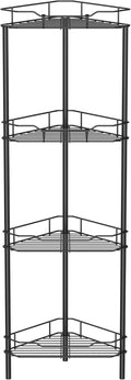 HuggieGems Corner Shower Caddy Organizer - 4 Tier Floor Standing Shelf with Hooks, Black