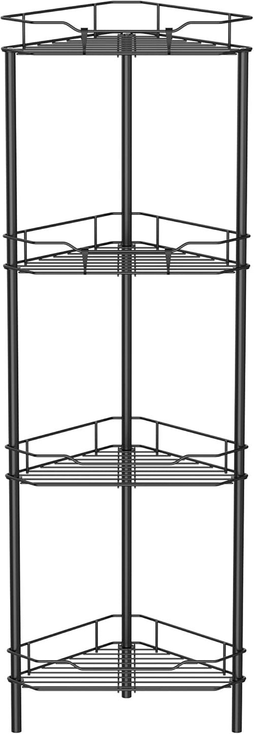HuggieGems Corner Shower Caddy Organizer - 4 Tier Floor Standing Shelf with Hooks, Black