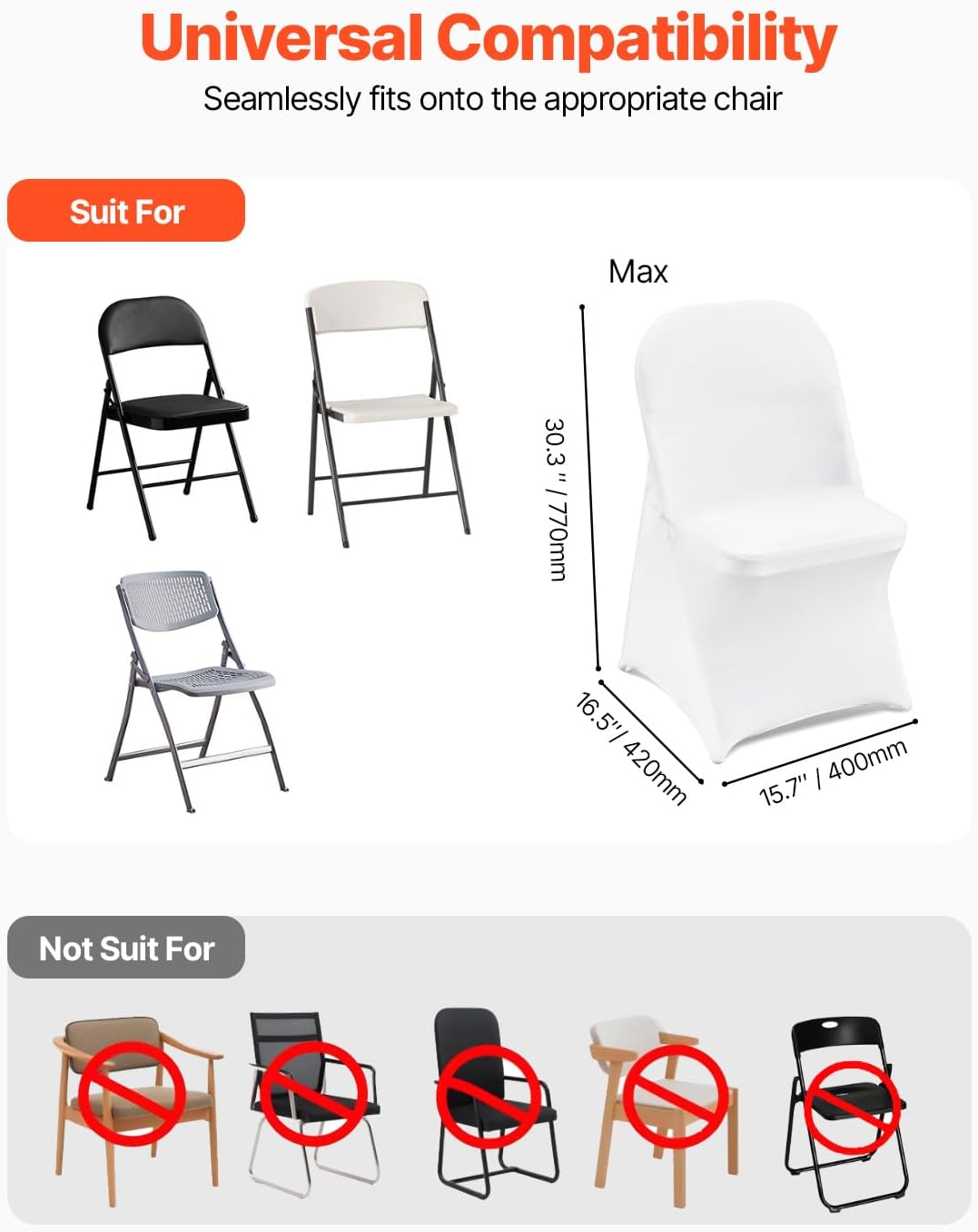 VEVOR 30 PCS White Folding Chair Covers - Elegant Washable Slipcovers for Weddings & Events