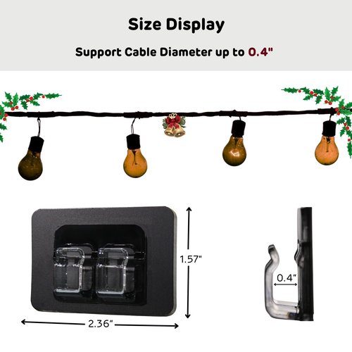 ChoiHeiy 50Pcs Hooks for Outdoor String Lights With Waterproof Adhesive Strip, Heavy Duty Christmas Light Clips for Outside, Patio Outdoor Hooks, Black