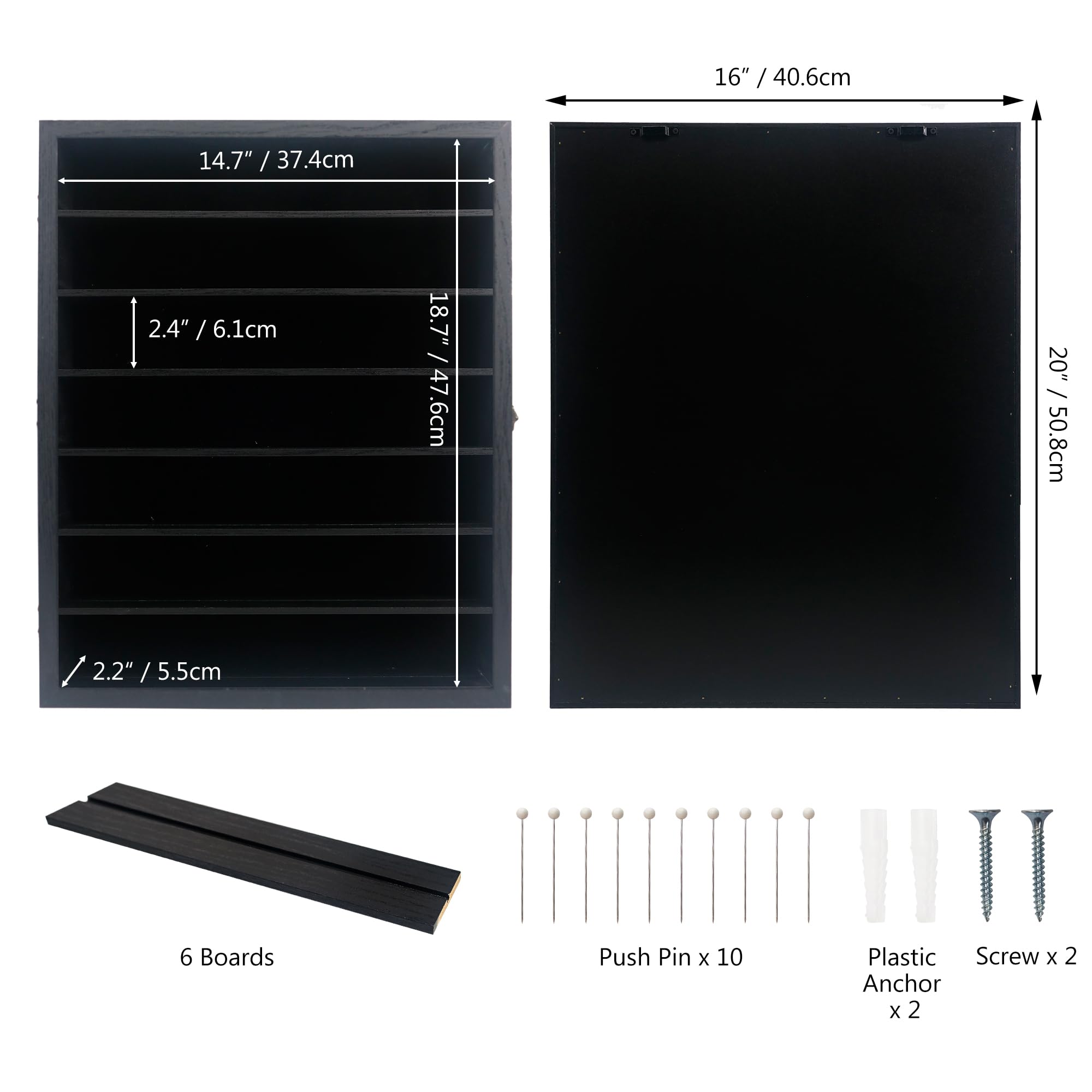 Hodeframe 16x20 Shadow Boxes Display Cases with Shelves, Black Deep Shadow Box Frame for Keepsake Collectibles, Coins Military Medals Pins Wedding Flowers