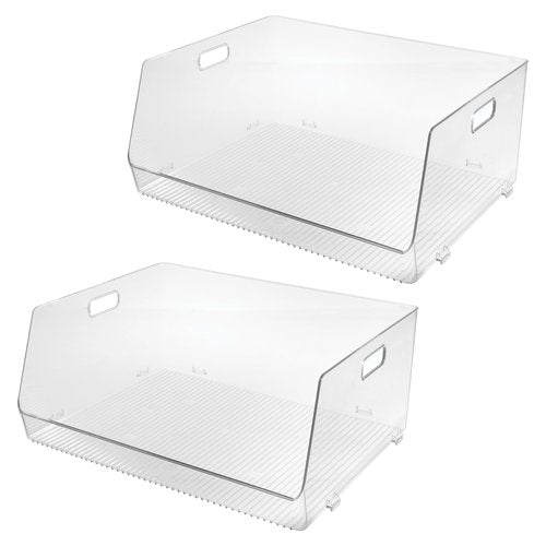 iDesign Stackable Open-Front Bin, Multipurpose Extra Long Organizer for Pantry & Household Storage, Clear