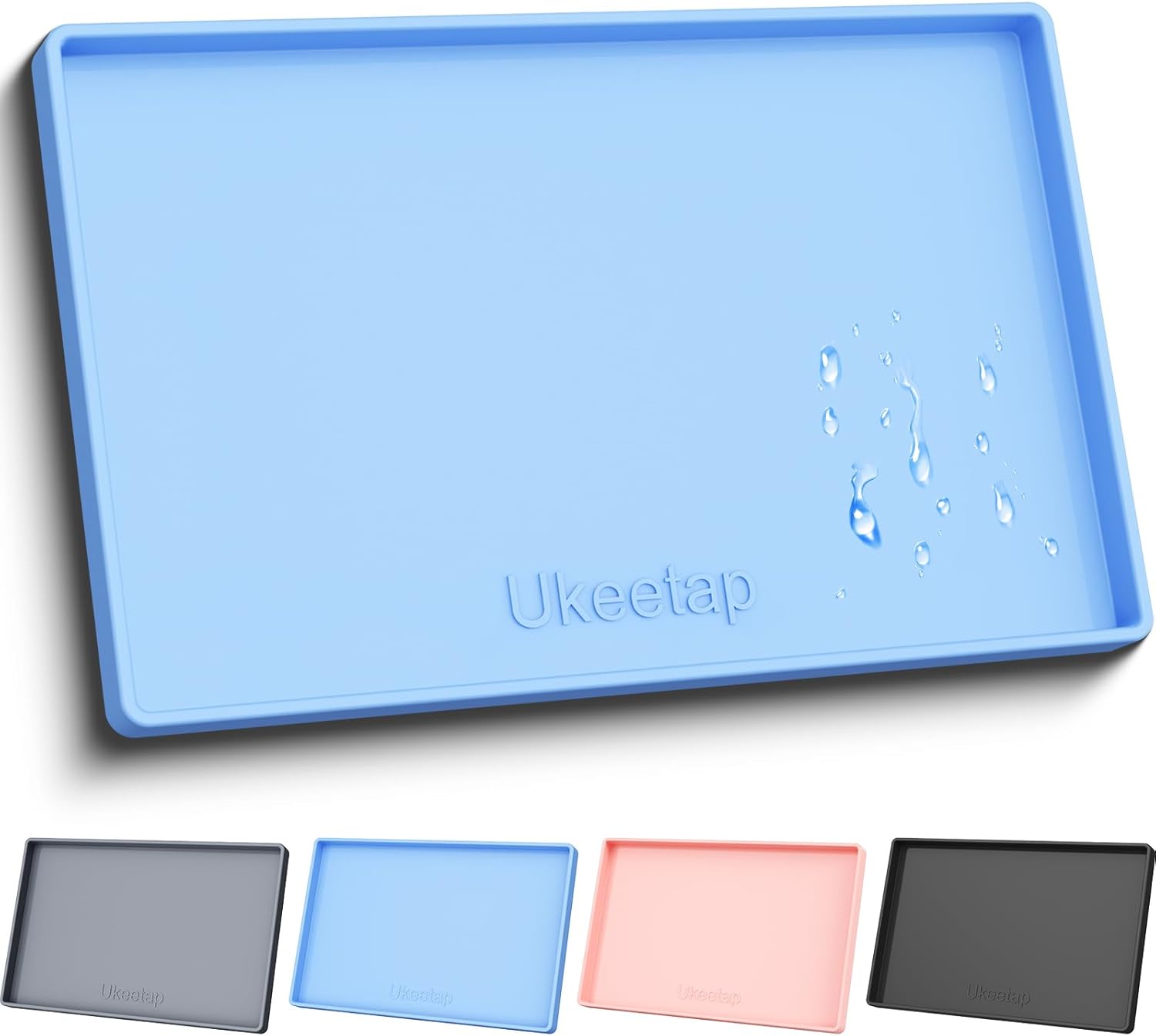 Ukeetap Extra Thick Silicone Mat - Waterproof Under Sink Mat for Kitchen & Bathroom | 34" x 22", Blue