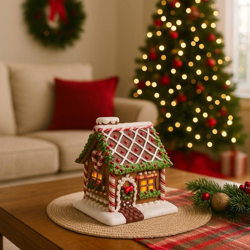 Bridge Collection Lighted Gingerbread House Figurine - Festive Christmas Tabletop Accent with Peppermint Roof & Candy Details