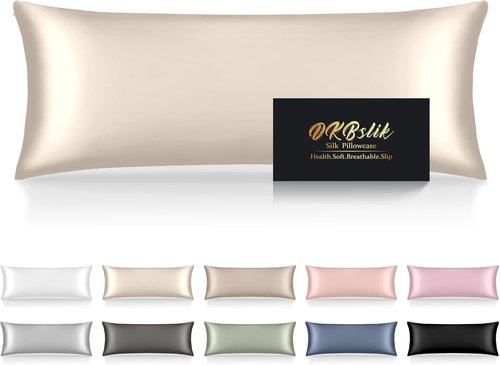 Mulberry Silk Body Pillow Case - Smooth, Cooling & Anti-Acne Zipper Cover | 20x54 Inches, Beige