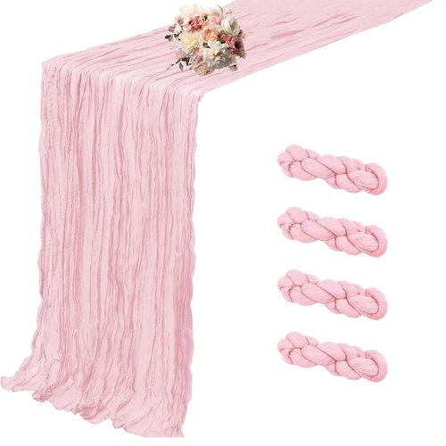 4 Pack Light Pink Cheesecloth Table Runner 10 FT Boho Gauze Cheese Cloth Table Runner 120 Inch Long Semi Sheer Rustic Cheese Cloth Fabric Table Runners for Wedding Birthday Party Decorations