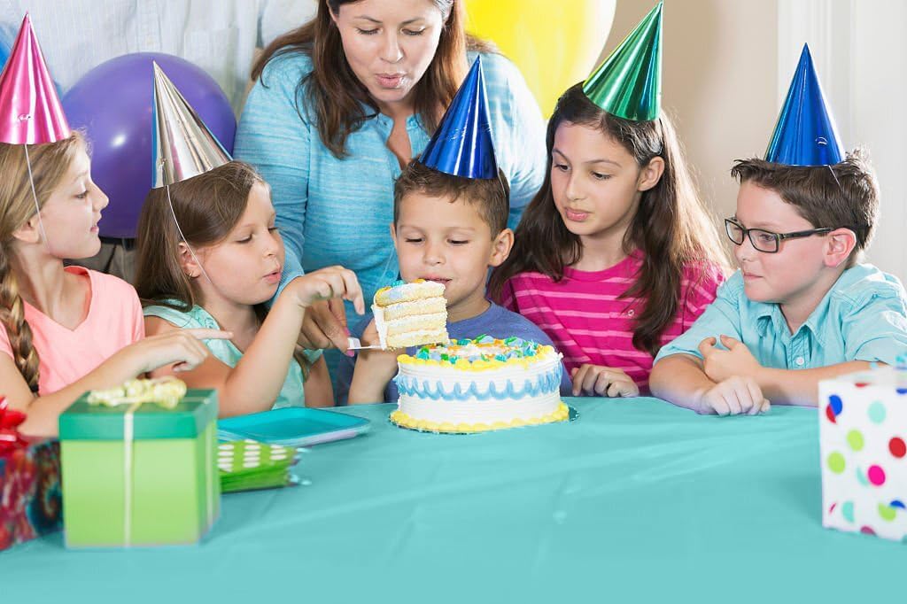 Party Solids Aqua Plastic Table Cover Roll - 54 Inch x 300 Feet with Slide Cutter for Easy Cutting