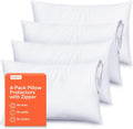 Ultra Soft Pillow Protectors by [Brand Name] - Queen Size Zippered Set of 4 - 100% Stain & Dust Protection, Machine Washable (White)