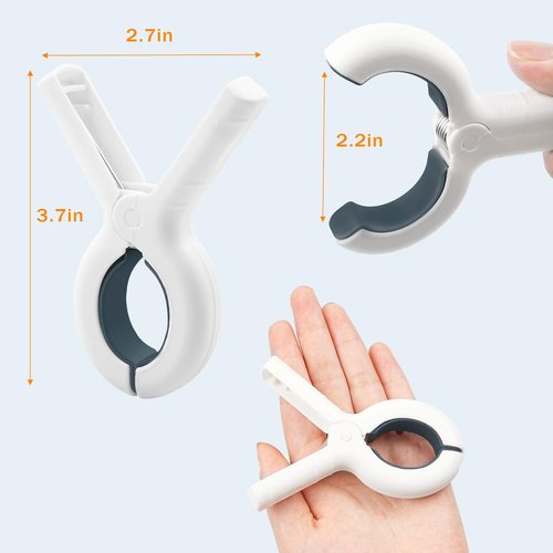 8 Pcs Beach Towel Clips for Beach Chairs, Towel Holder for Beach Chair Pool Chair on Cruise, Jumbo Size Heavy Duty Clothes Pins, Beach Chair Clips to Keep Your Towel from Blowing Away (White)