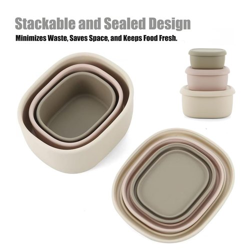 Emptycolor 3 Pack Silicone Snack Containers with Lids Reusable Silicone Food Storage Containers, Leak Proof Stackable Bento Lunch Box for Adults, Microwave, Dishwasher and Freezer Safe