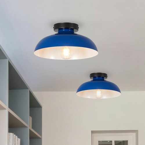 KOPCTOBL 2 Pack Farmhouse Semi Flush Ceiling Light, 11.8 Inch Metal Semi Flush Mount Ceiling Light, E26 Base, Vintage Ceiling Light Fixture for Hallway Entryway Bedroom, Dark Blue