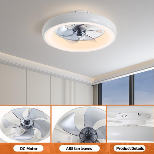 CxiFzer 19‘’Ceiling Fan with Light Memory and Remote,Low Profile Flush Mount Memory,5 Blades 6 Speeds, Dimmable LED, Quiet DC Motor, for Bedroom, Living Room, White