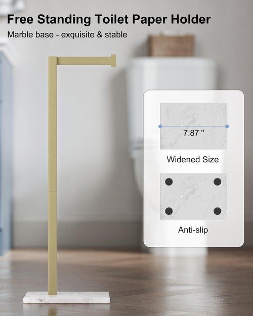 Toilet Paper Holder Stand Brushed Gold SUS 304 Stainless Steel Rustproof Free Standing 22 Inch Rotating Bathroom Tissue Roll Holder for 4 Rolls with Marble Base by HOMEMYSTIQUE