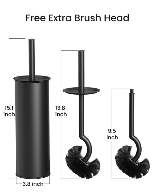 Cesun Toilet Brush and Holder Set - Curved Design Toilet Brush for Deep Cleaning Under Rim, 304 Stainless Steel Toilet Bowl Brush and Holder for Bathroom, Rv, Black(2 Replaceable Brush Head Included)