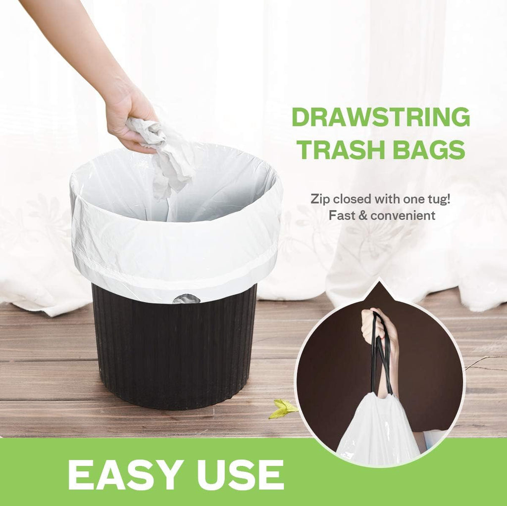 Teivio Strong Drawstring Trash Bags - 1.6 Gallon, 120 Counts | Durable White Liners for Home & Office