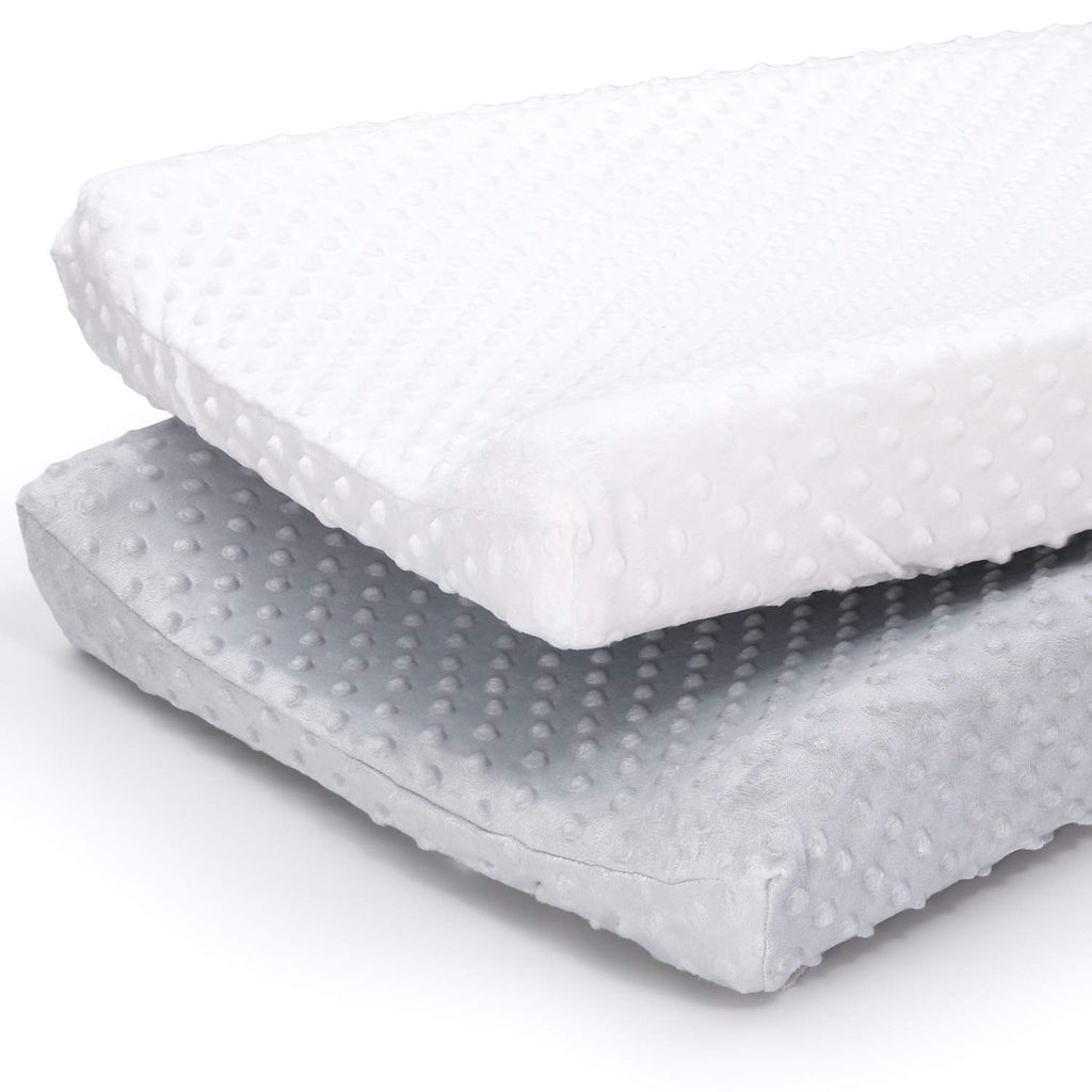 The Peanutshell Baby Girl or Boy Changing Pad Covers Set of 2 - Ultra Soft, Plush Baby Cover - Fits Standard Changing Table Pads, Durable, Machine Washable Sheets - Grey & White Minky