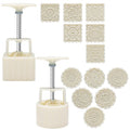Luxiv Moon Cake Mould, 12 PCS Pattern Hand-Pressure Mooncake Molds for Mid-Autumn DIY Pastry Tool 2 Set with 6pcs Round Flower Mooncake Mode and 6 Pcs Square Pattern Mooncake Mould (White, 100g)