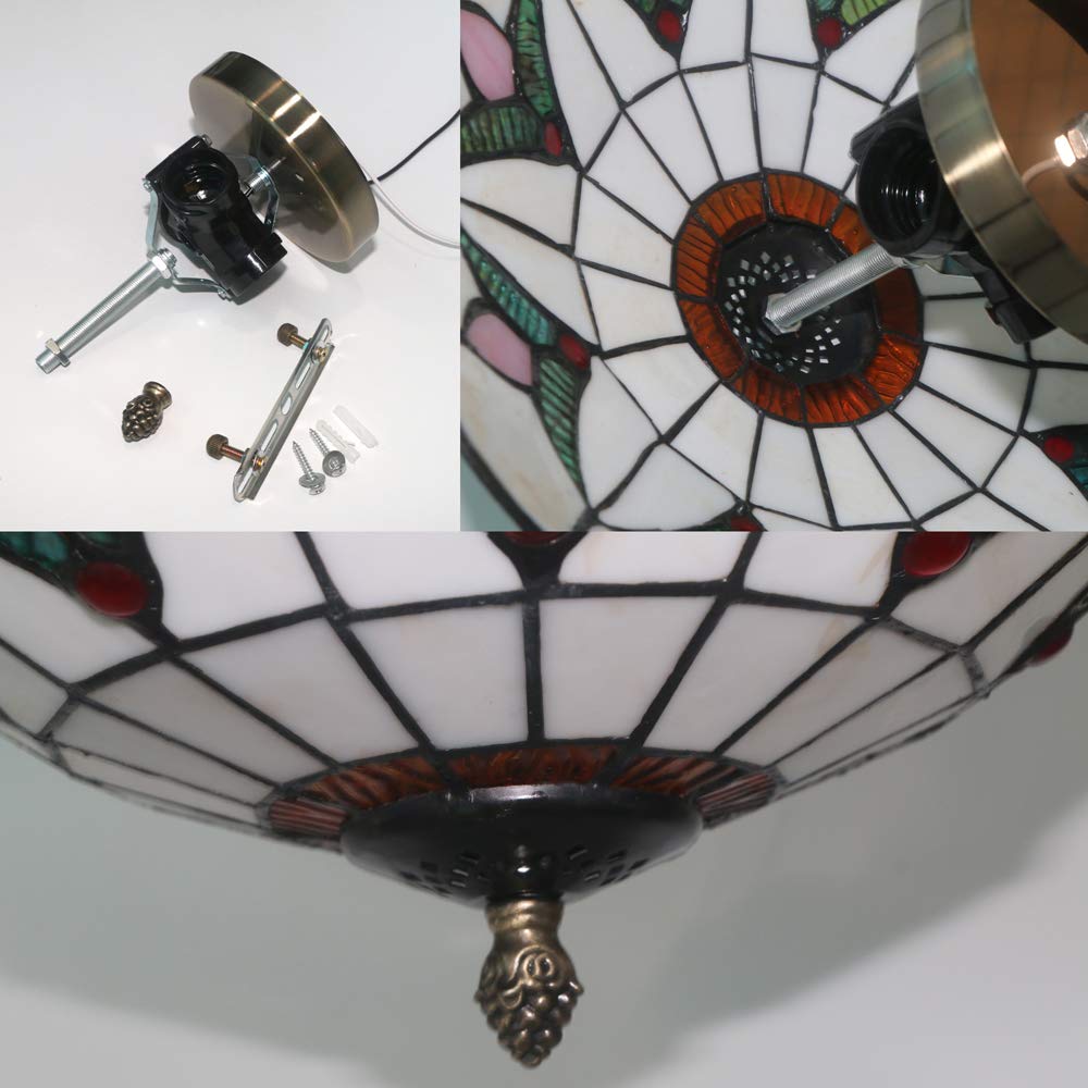Skyweel Tiffany Style Ceiling Light Vintage Stained Glass Flush Mount Ceiling Lighting Fixtures Lamps (12 Inch W)