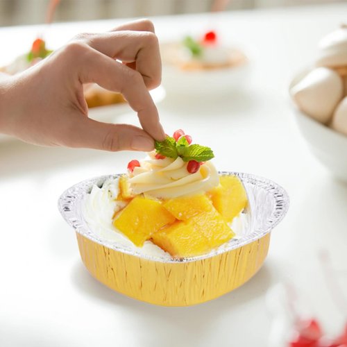 IVICOO Mini Cake Pans With Lids,Heart Shaped Cake Pans,20 Pcs 3.7oz/110ml Aluminum Foil Mini Disposable Heart Shaped Containers for Mother'S Day, Weddings and Birthdays Party (Golden)