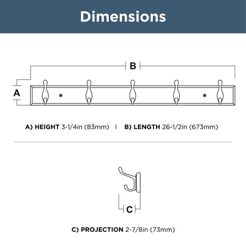 Franklin Brass Casual Curve Wall Mounted Pure White 27 in. Coat Rack, 5 Nickel Hooks, B46718K-PMN-R