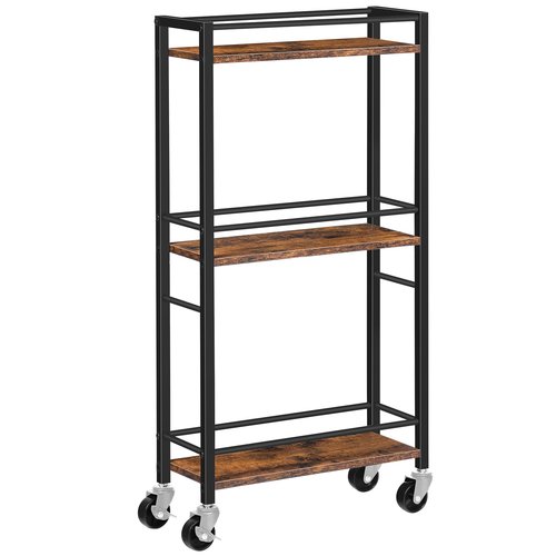MAHANCRIS Slim Rolling Cart, Mobile Kitchen Cart on Wheels, Narrow Storage Cart for Small Space, Wooden Service Cart, for Bathroom, Laundry, Living Room, Rustic Brown RCHR1501Z