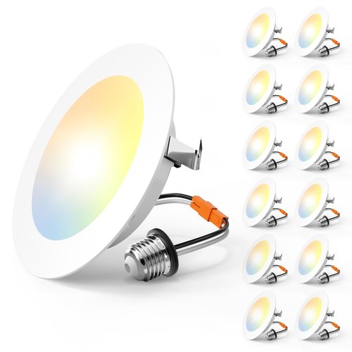 Amico Recessed Lighting 4 Inch, 12 Pack 5CCT Flat LED Can Lights, 2700K/3000K/4000K/5000K/6000K Selectable, 7W=60W, 700LM Brightness, Retrofit Installation - ETL & FCC, White