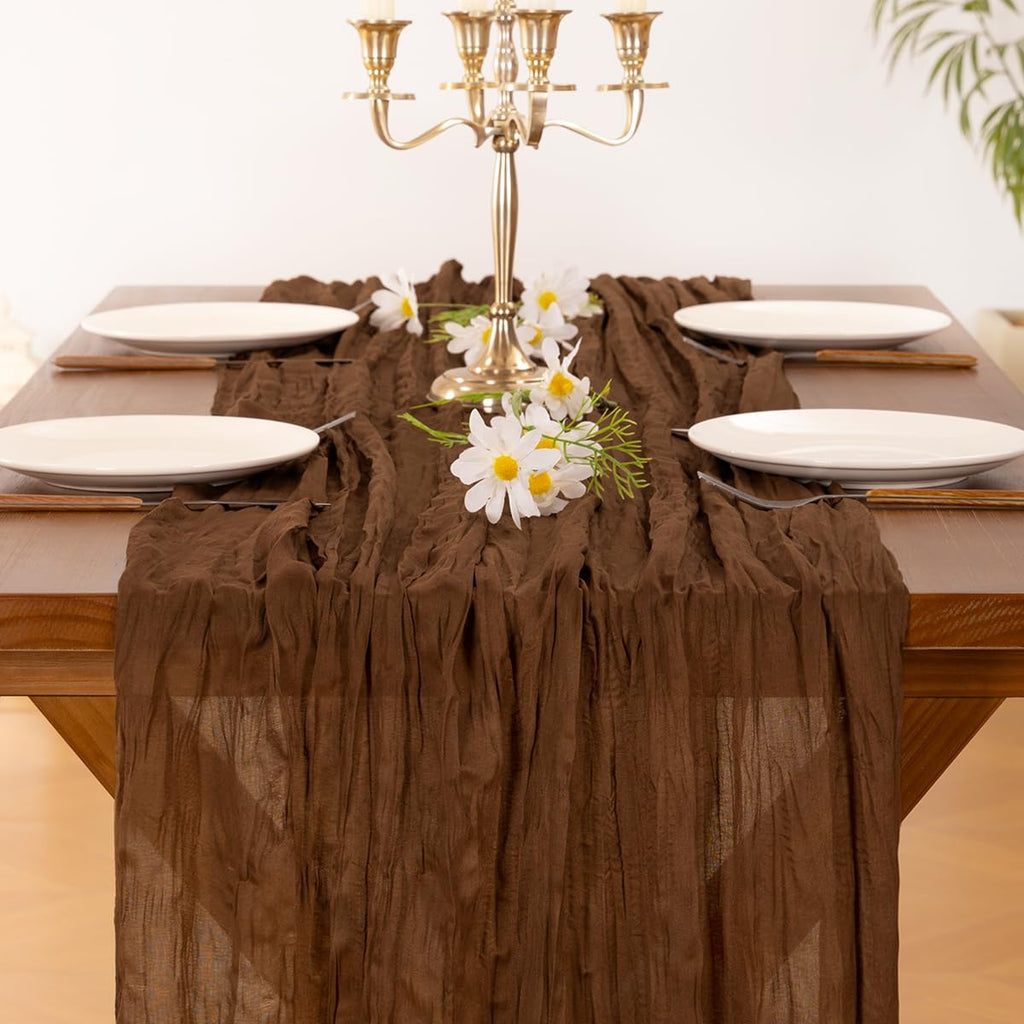 Socomi 3-Piece Brown Coffee Cheesecloth Table Runner - Boho Rustic 120 Inch for Weddings & Events