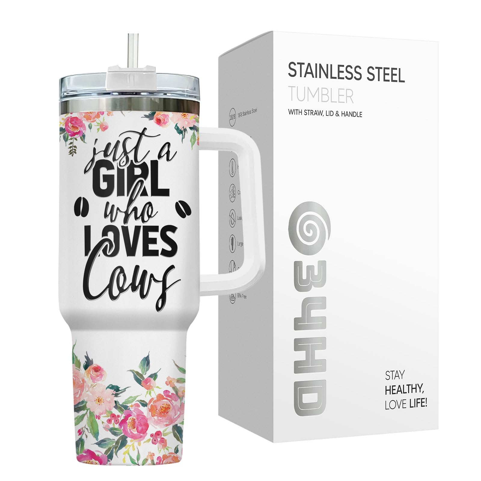34HD Sloths Tumbler 40oz with Handle and Straw, Just A Girl Who Loves Sloth Vacuum Insulated Travel Coffee Mug, Special Gifts for Her on Mother's Day - Birthday Present to Mom, Girls & Women