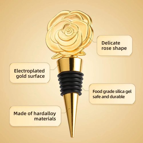 30PCS Golden Rose Flower Wine Stoppers for Wedding,Baby Shower,Bridal Shower or Birthday Party Favors Gifts Souvenirs Decorations Keepsakes for Guests (rose flower theme)