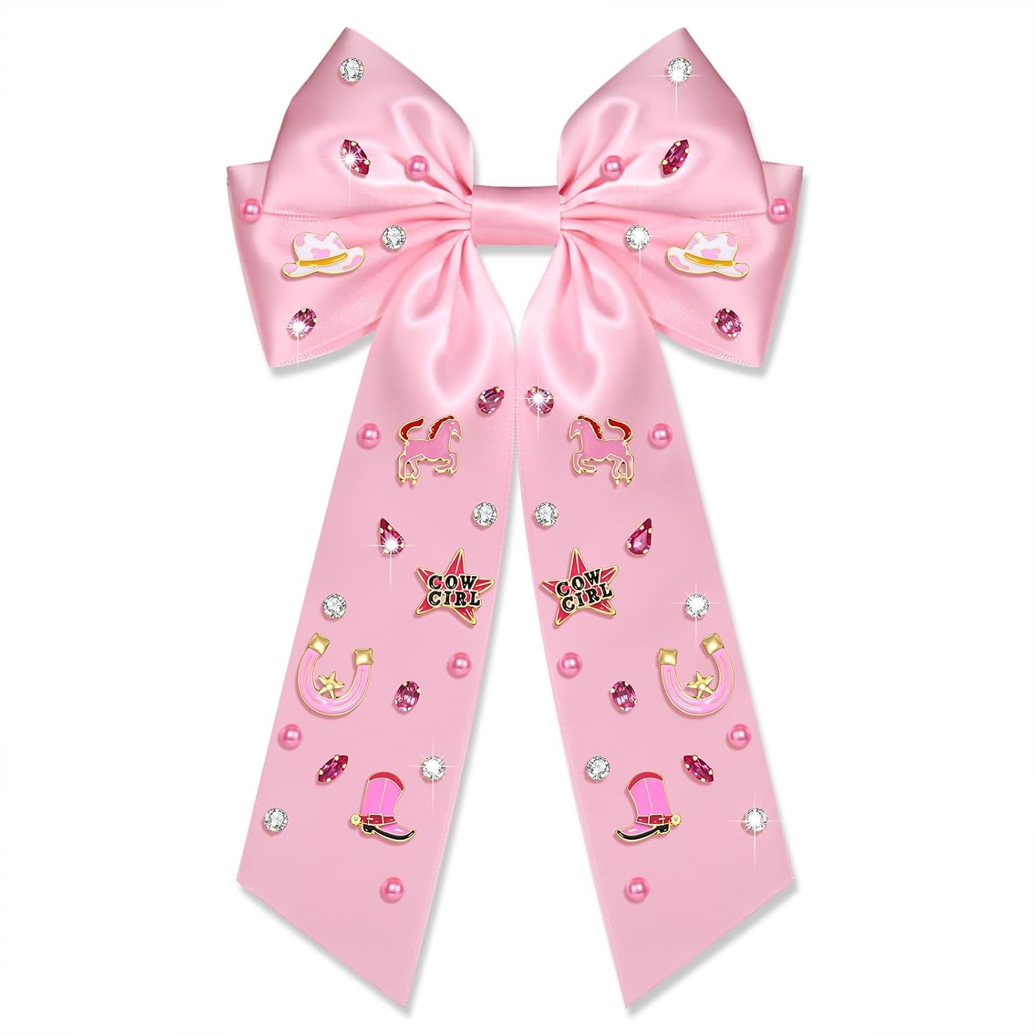 Skiennix Western Hair Bows - Jeweled Cowgirl Clips for Women | Big Pink Hair Accessories